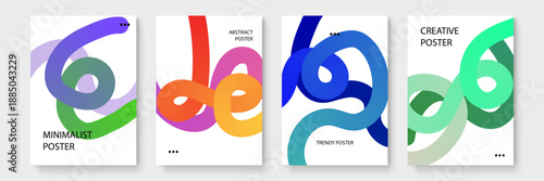 Abstract bold poster design featuring intertwined curves in deep navy blue vibrant red and emerald green