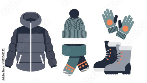 Winter clothing set for cold weather protection.