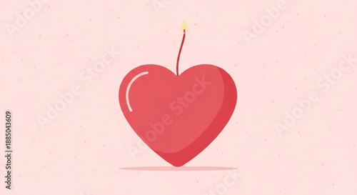 Heart shaped candy with lit match on pastel pink background sweet treat concept