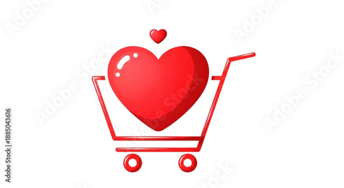 Red heart shaped love in shopping cart for online shopping and e commerce with love and care