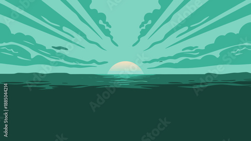 Serene seascape at dawn with radiant sunrise Vector