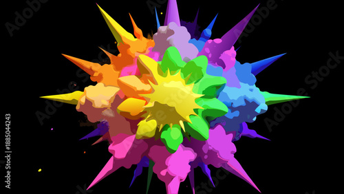 Explosion of colorful geometric shapes on black background Vector