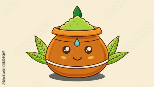 Delightful cartoon pot of green chutney Vector