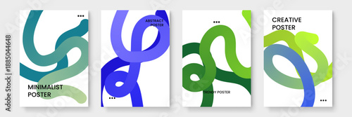 Abstract poster collection showcasing refreshing green and blue gradient strokes for a natural yet modern look