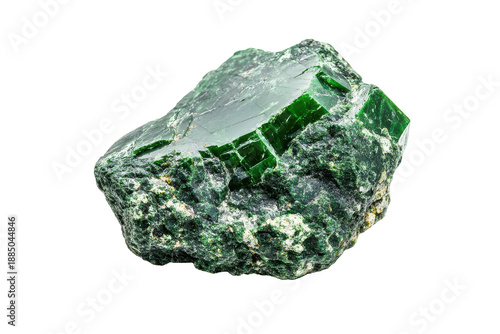 Rough green Jade crystal stone isolated on transparent background. Jade gemstone isolated on white background.