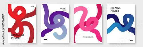 High contrast poster set using thick red and navy fluid shapes to create a striking and professional aesthetic