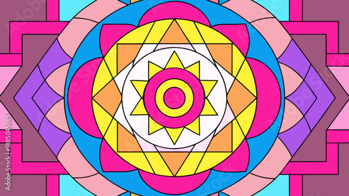 Vibrant mandala with geometric patterns and radiant colors Vector