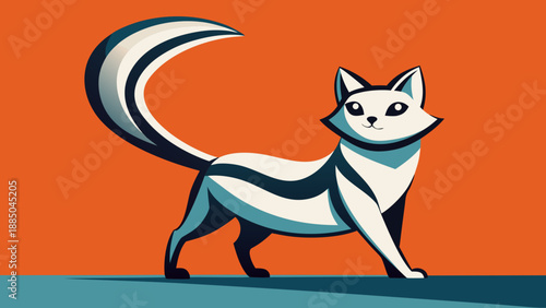 Illustrated stylized cat with curved tail on orange background Vector
