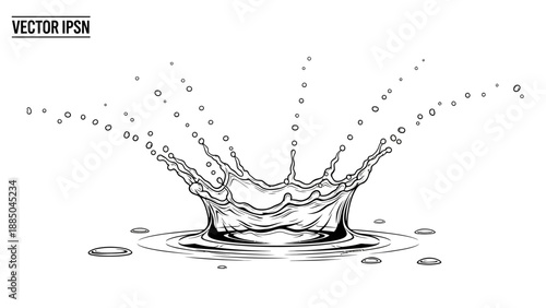 Black and white vector illustration of a water splash.