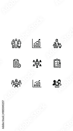  Population line icon set. Group of people, demographic, family, citizenship, nationality, census, community. 