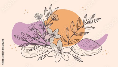 Delicate floral illustration with warm sun and soft colors Vector