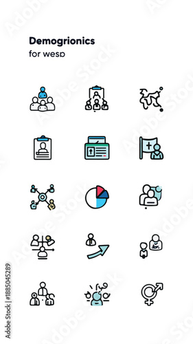  Population line icon set. Group of people, demographic, family, citizenship, nationality, census, community. 