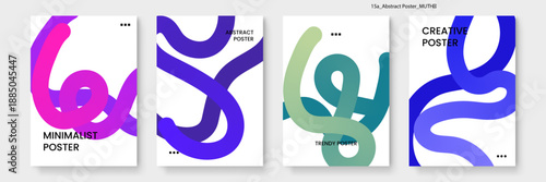 Relaxing poster set with soft green and purple intertwined curves suitable for spa and health branding