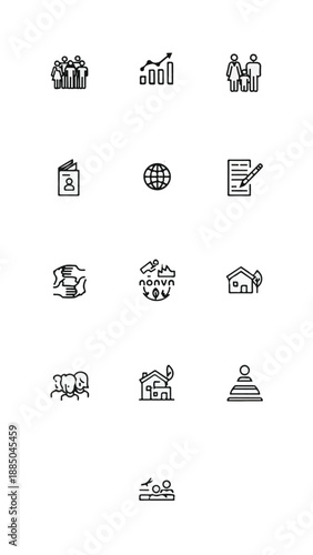  Population line icon set. Group of people, demographic, family, citizenship, nationality, census, community. 