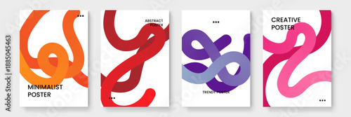 Four creative posters featuring sunset tones and thick fluid paths for a warm and inviting modern look