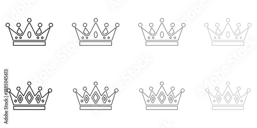 royal crown line icon vector set, king queen crown tiara vector outline icon illustration