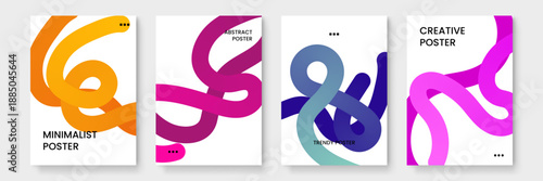 Bright and energetic poster collection featuring yellow and fuchsia fluid lines for youthful design themes