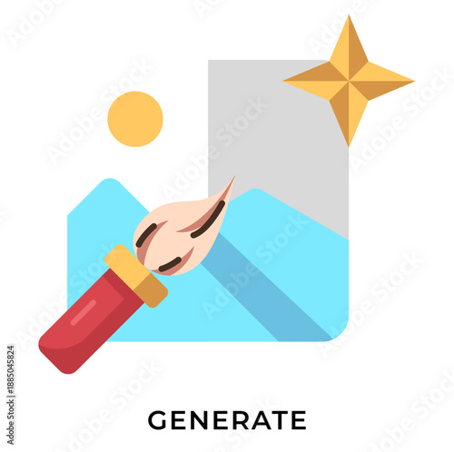 AI Generate Image Flat Icon – Magic Wand Illustration Creating Picture, Generative AI Image Generation Symbol