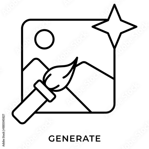 AI Generate Image Line Icon – Magic Wand Creating Picture, Generative AI Content Creation Symbol for UI