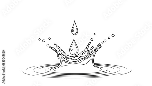 Black and white illustration of a water droplet creating a splash.