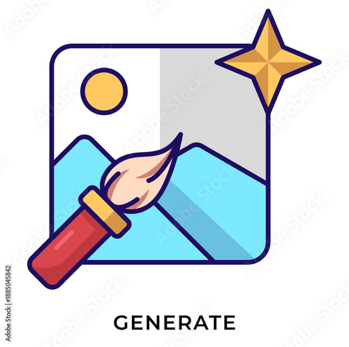 AI Generate Image Lineal Color Icon – Magic Wand Generating Picture, AI Content Creator Symbol