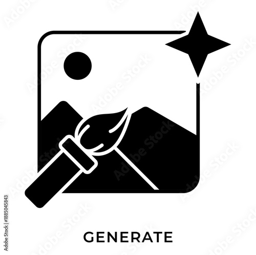 AI Generate Image Glyph Icon – Magic Wand Generating Picture, AI Image Generation and Content Creation Symbol