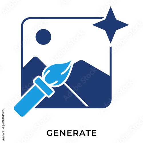 AI Generate Image Blue Glyph Icon – Magic Wand Creating Picture, Generative AI Content Symbol