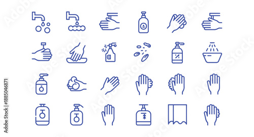 Blue Hygiene Icons Set on White Background