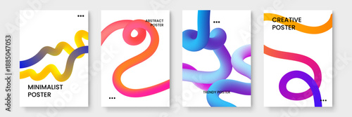 Contemporary minimalist poster series using soft 3D wave elements and elegant color transitions