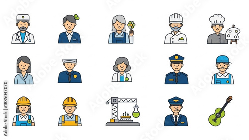 Collection of Diverse Professional Occupation Icons Vector Illustration.