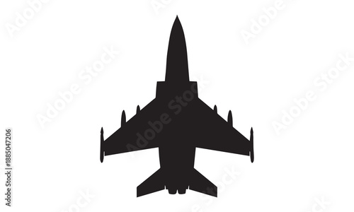 Silhouette of a modern fighter jet from a top-down perspective, isolated on white.