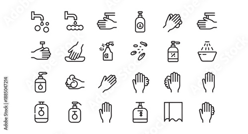 Hand Hygiene Icons Set with Soap, Sanitizer and Washing