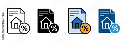 Property Tax Document Icon Set for Real Estate Finance and Home Ownership