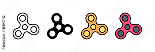 Fidget Spinner Icon Set for Stress Relief Toy and Rotating Symbol