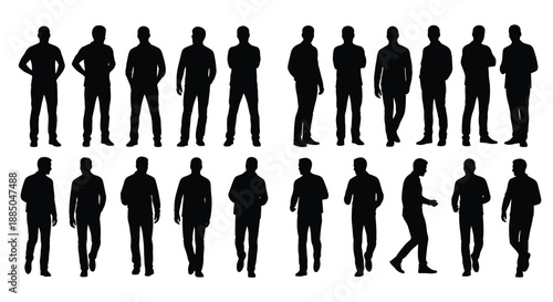 Silhouettes of people in various poses arranged in rows and columns