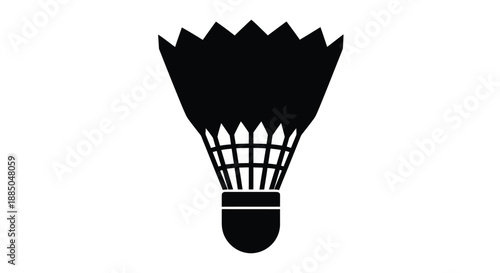 A simple black and white icon depicting a classic badminton shuttlecock design