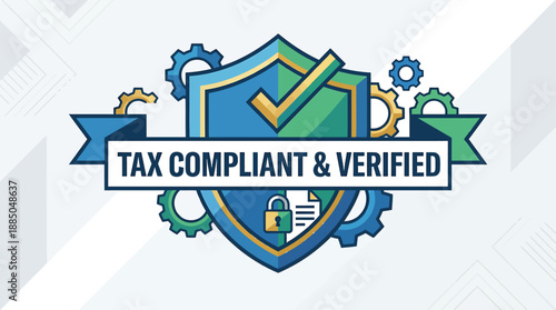 Professional Vector Graphic Depicting Tax Compliance and Verification for Secure Business Operations