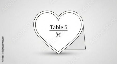 Heart shaped table sign with crossed out marker on white background