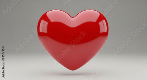 Shiny red heart shape with glossy finish on gray background