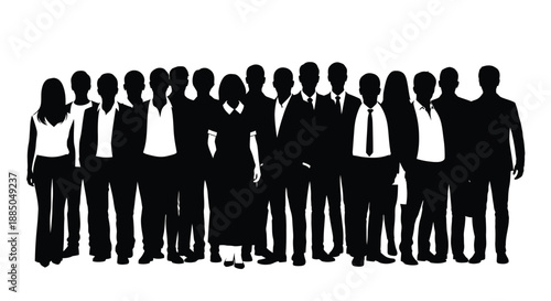 A group of people in suits standing closely together depicted in silhouette
