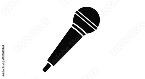 Simple black and white illustration of a classic dynamic microphone on white