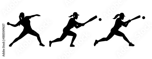 female softball batter, silhouette vector design.