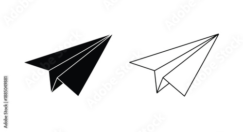 Two paper airplanes one solid black and one outlined shown in a simple design