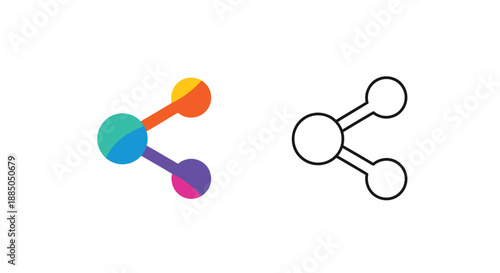Colorful share icon with a corresponding line drawing version presented side by side