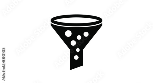 Simple black and white illustration of a funnel with liquid droplets falling
