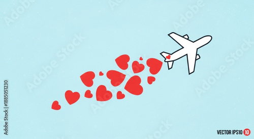 Airplane flying with heart trail in sky symbolizing love and travel