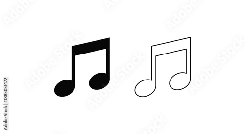 Two musical notes one solid black and one outlined displayed on a white background