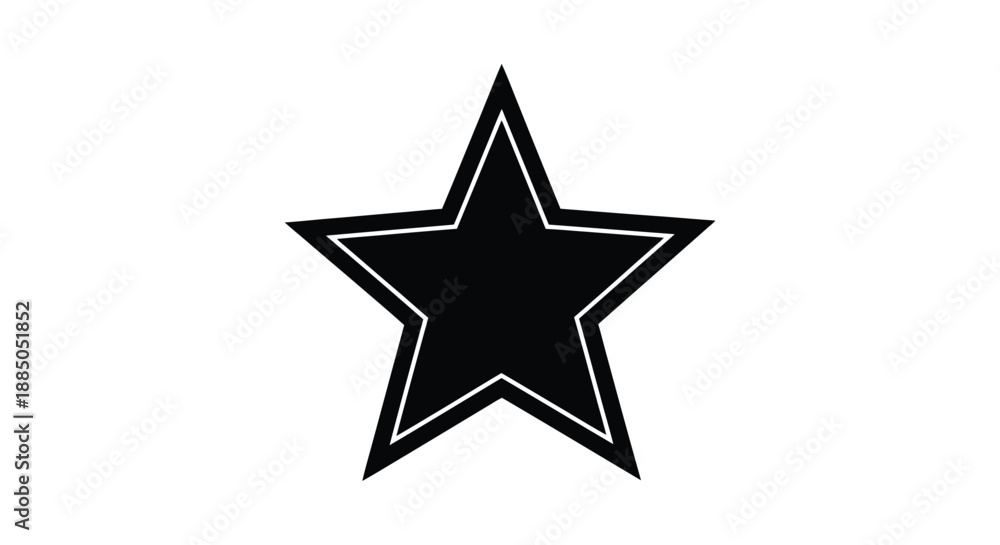 Fototapeta premium A simple black five pointed star with a white outline on a white background