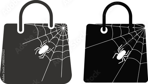 Spider Web Shopping Bag Icon Set Minimal Halloween Illustration