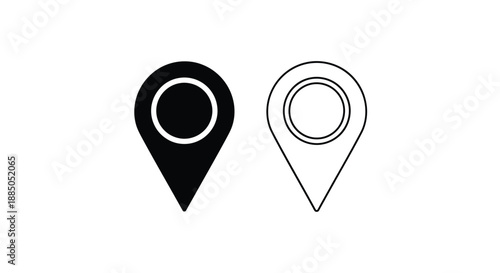 Black and white map marker icons representing location or pinpointing places